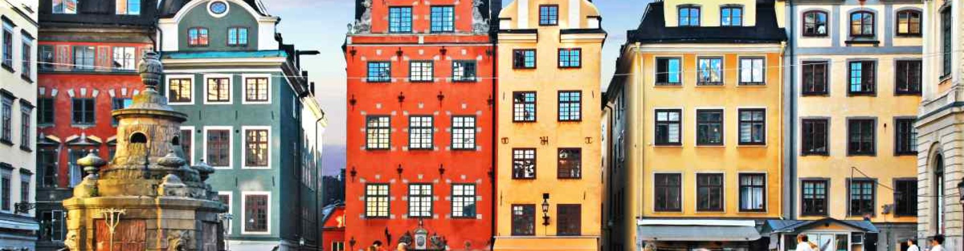 Stockholm night skyline with parked cars