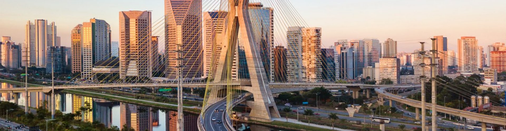 Sao Paulo night skyline with parked cars