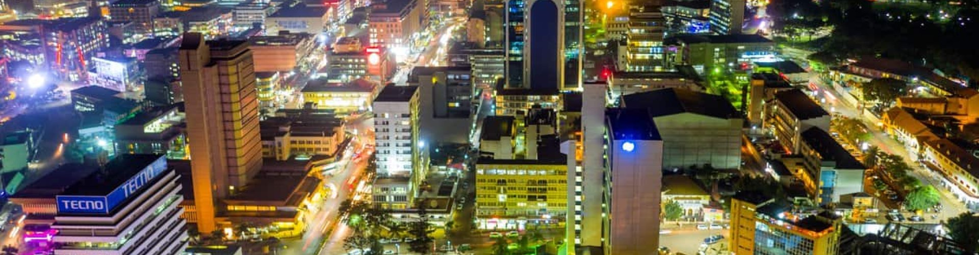 Night skyline with parked cars in Kampala, UG