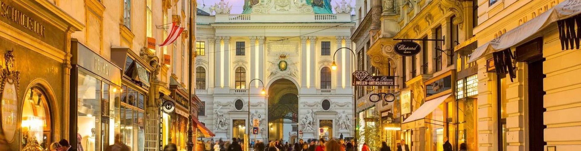 Night skyline of Vienna with parked cars