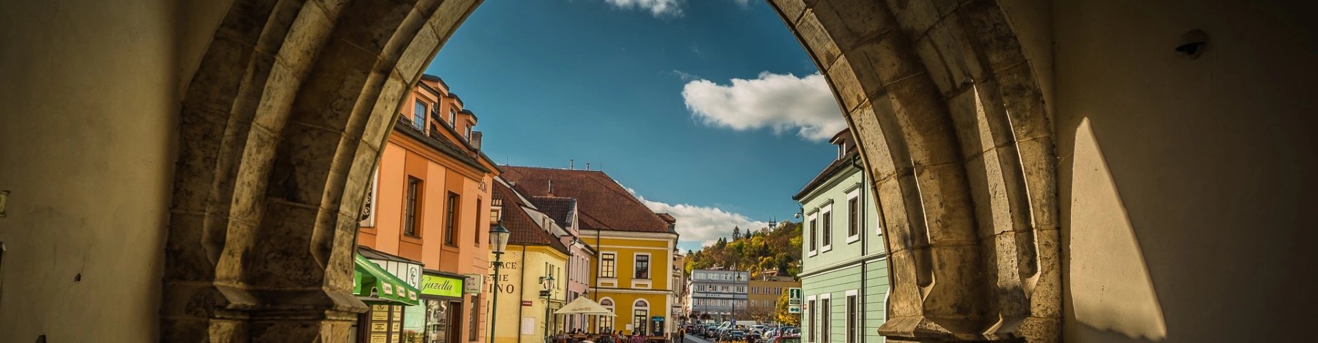 Beroun night skyline with parked cars